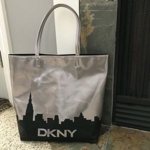 dkny silver tote bag